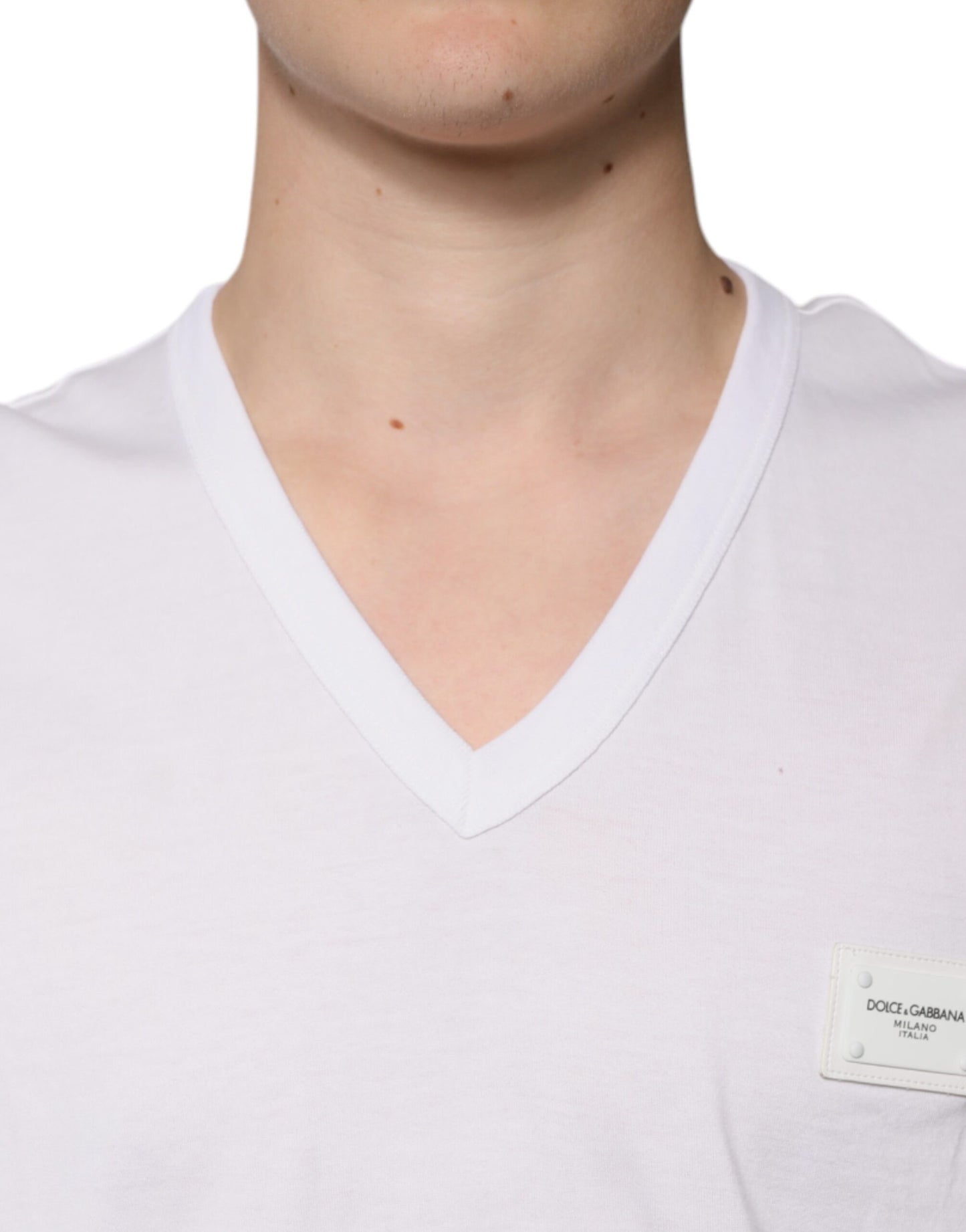 Dolce &amp; Gabbana Hvit Logo V-hals Kortermet T-skjorte
