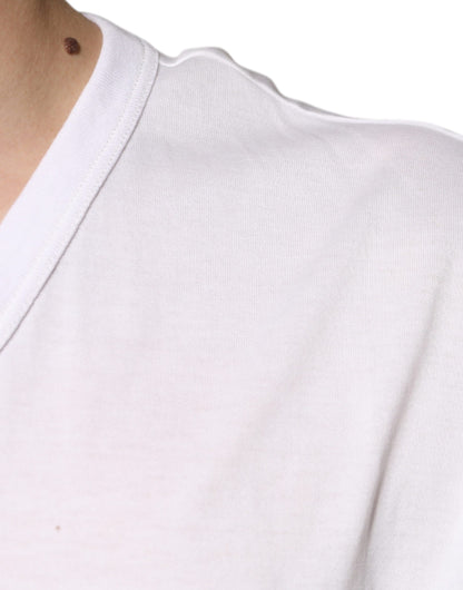 Dolce &amp; Gabbana Hvit Logo V-hals Kortermet T-skjorte