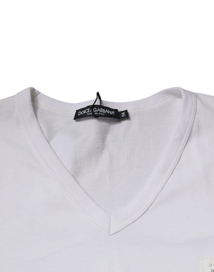 Dolce &amp; Gabbana Hvit Logo V-hals Kortermet T-skjorte