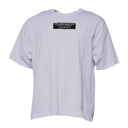 Dolce &amp; Gabbana Hvit Logotrykk Bomulls-T-skjorte med Rund Hals