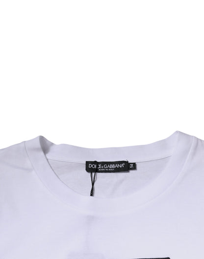 Dolce &amp; Gabbana Hvit Logotrykk Bomulls-T-skjorte med Rund Hals