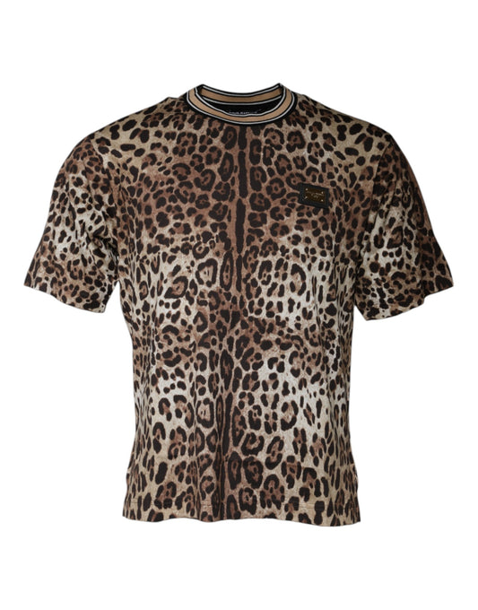Dolce &amp; Gabbana Brun Leopard Rund Hals Kortermet T-skjorte