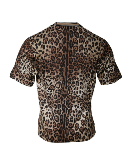 Dolce &amp; Gabbana Brun Leopard Rund Hals Kortermet T-skjorte