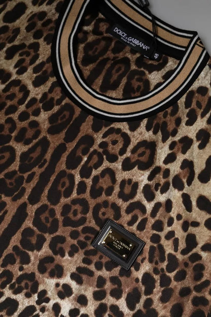 Dolce &amp; Gabbana Brun Leopard Rund Hals Kortermet T-skjorte