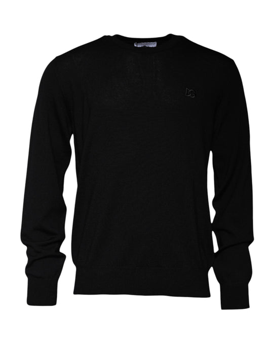 Dolce &amp; Gabbana Svart Logotyp Ull Rund Halsad Tröja