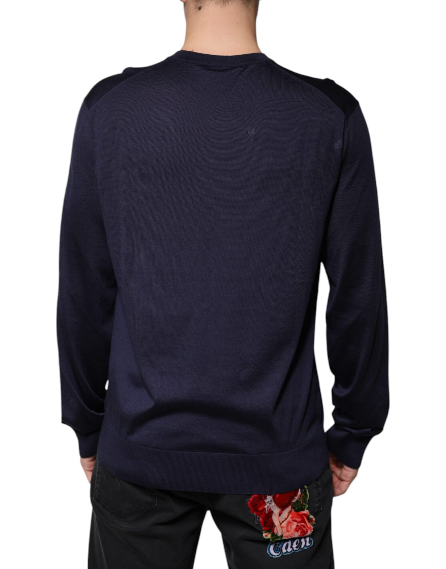 Dolce &amp; Gabbana Marinblå Sidentröja med V-ringning