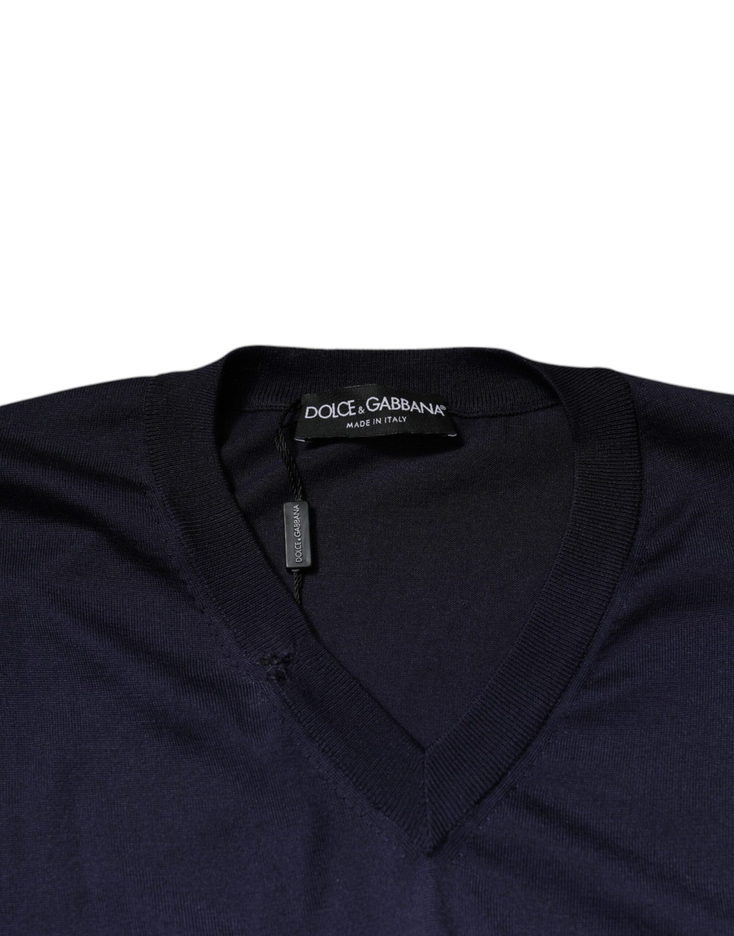 Dolce &amp; Gabbana Marinblå Sidentröja med V-ringning