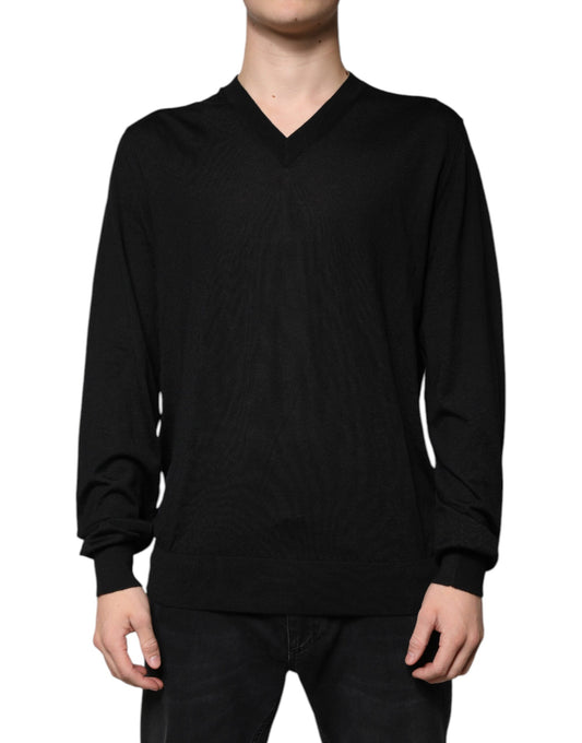 Dolce &amp; Gabbana Svart Kashmir V-ringad Pullovertröja