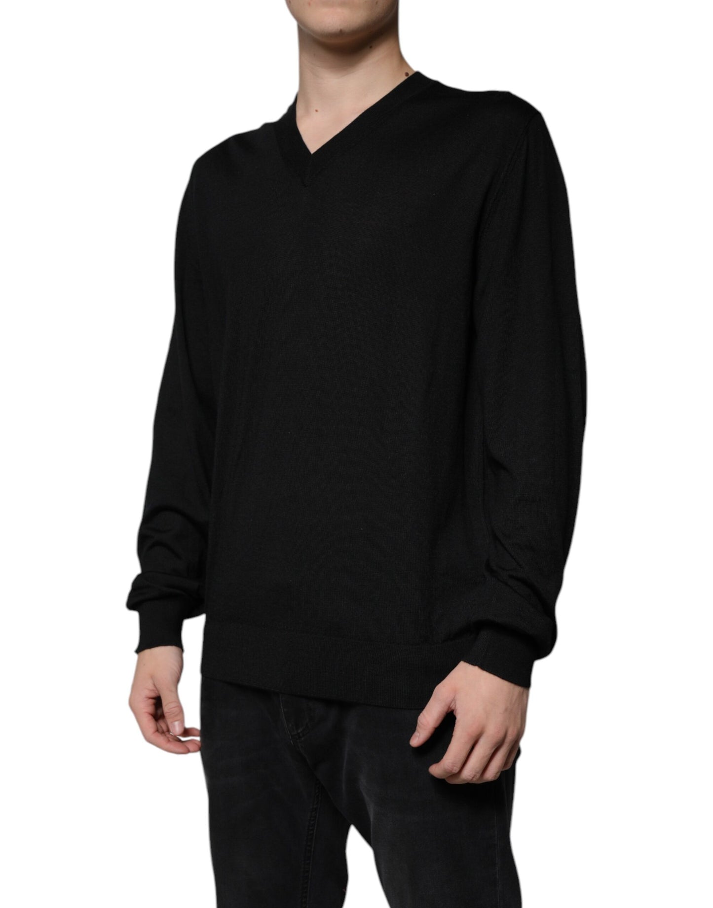 Dolce &amp; Gabbana Svart Kashmir V-ringad Pullovertröja
