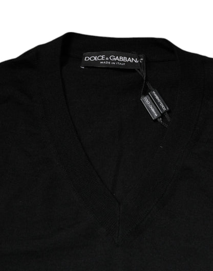 Dolce &amp; Gabbana Svart Kashmir V-ringad Pullovertröja