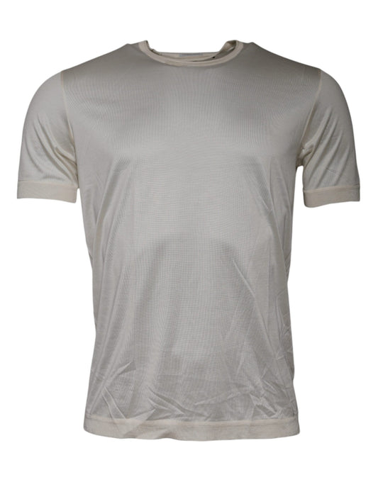 Dolce &amp; Gabbana Off White Silke Rund Hals Kortermet T-skjorte
