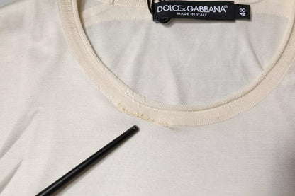 Dolce &amp; Gabbana Off White Silke Rund Hals Kortermet T-skjorte