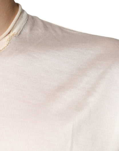 Dolce &amp; Gabbana Off White Silke Henley T-skjorte med rund hals