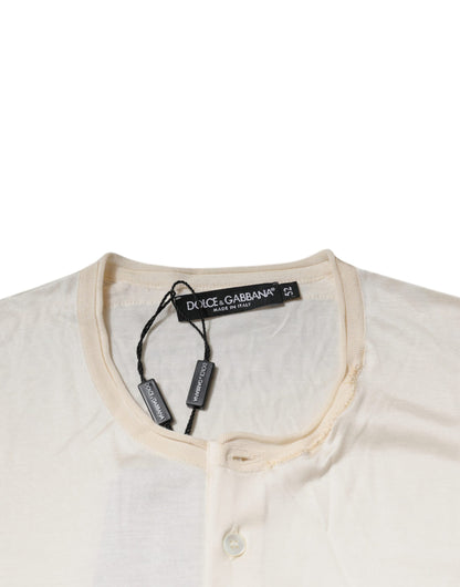 Dolce &amp; Gabbana Off White Silke Henley T-skjorte med rund hals