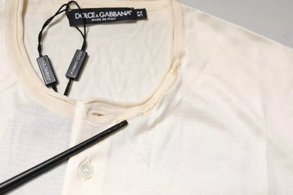 Dolce &amp; Gabbana Off White Silke Henley T-skjorte med rund hals