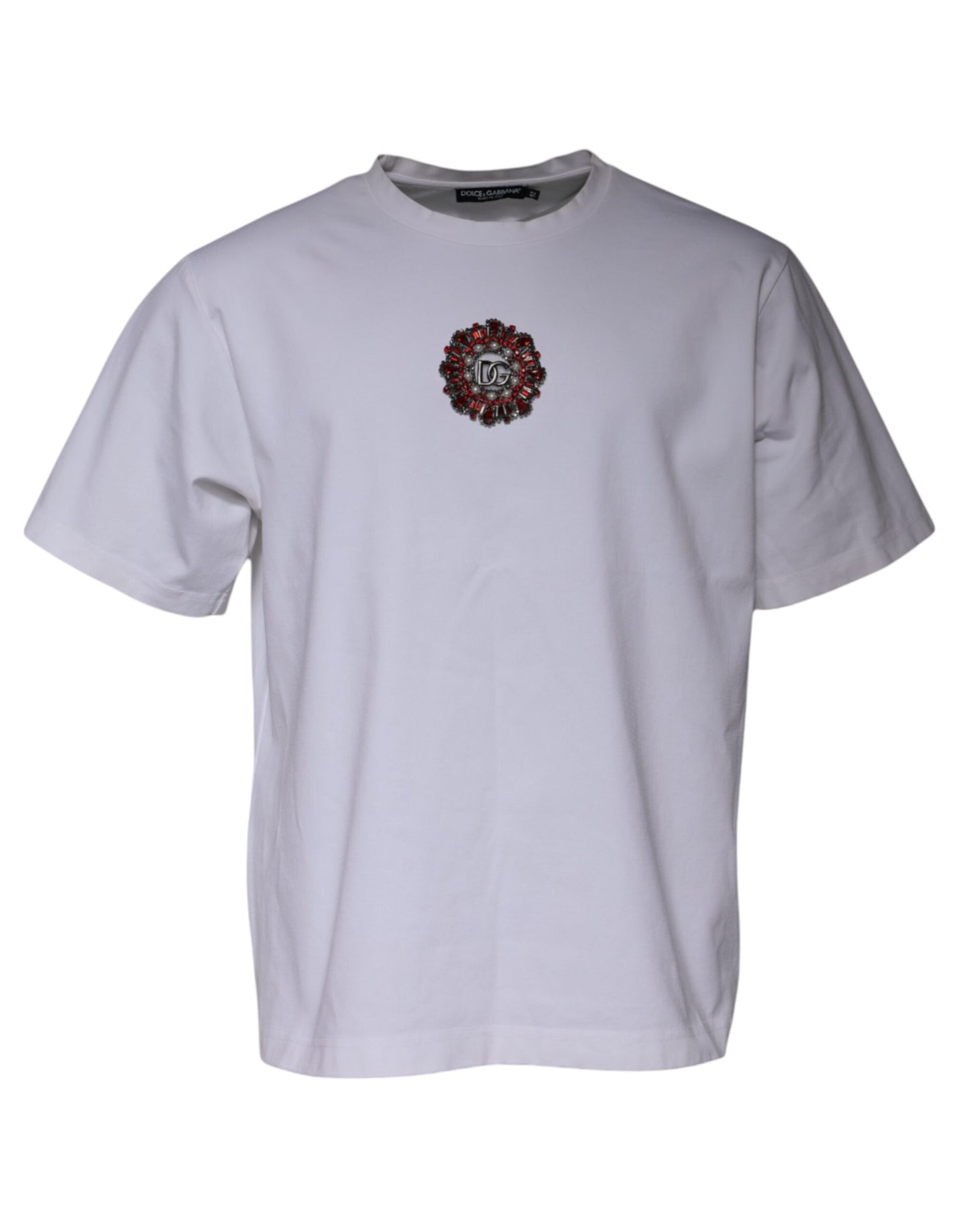Dolce &amp; Gabbana Hvit Logo Utsmykket T-skjorte med Rund Hals
