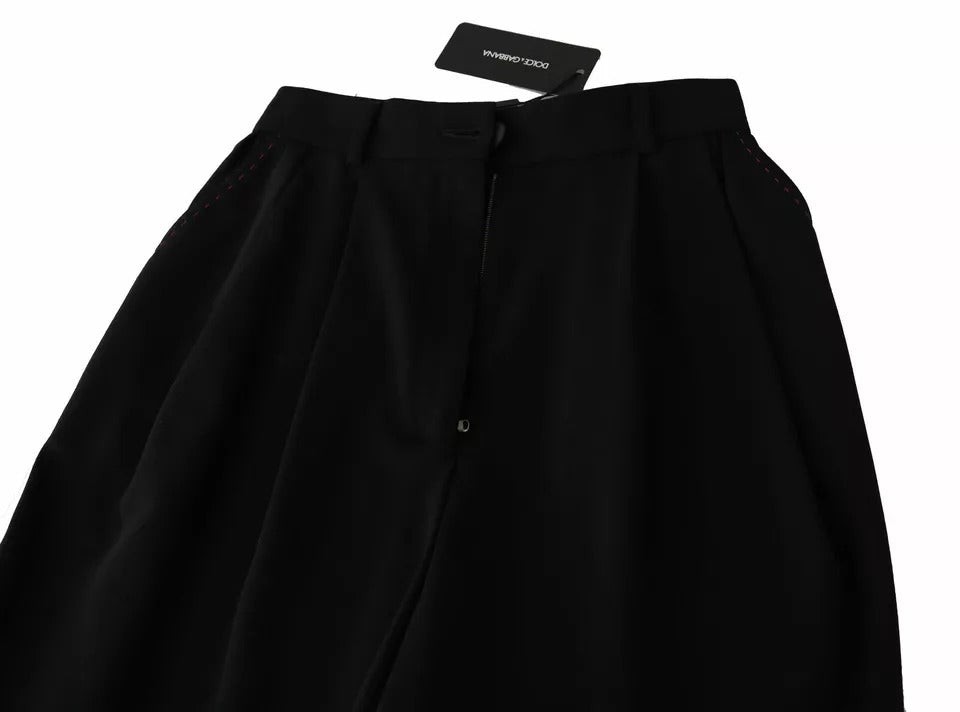 Svarta ullbyxor med hög midja och veckade framtill