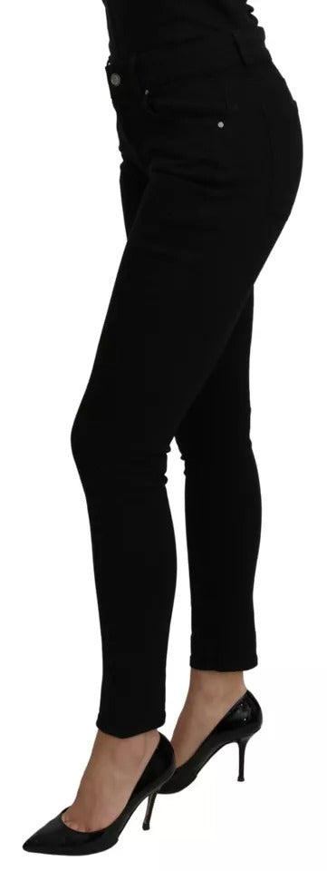 Svarta smala denimjeans i bomull och stretch med medelhög midja