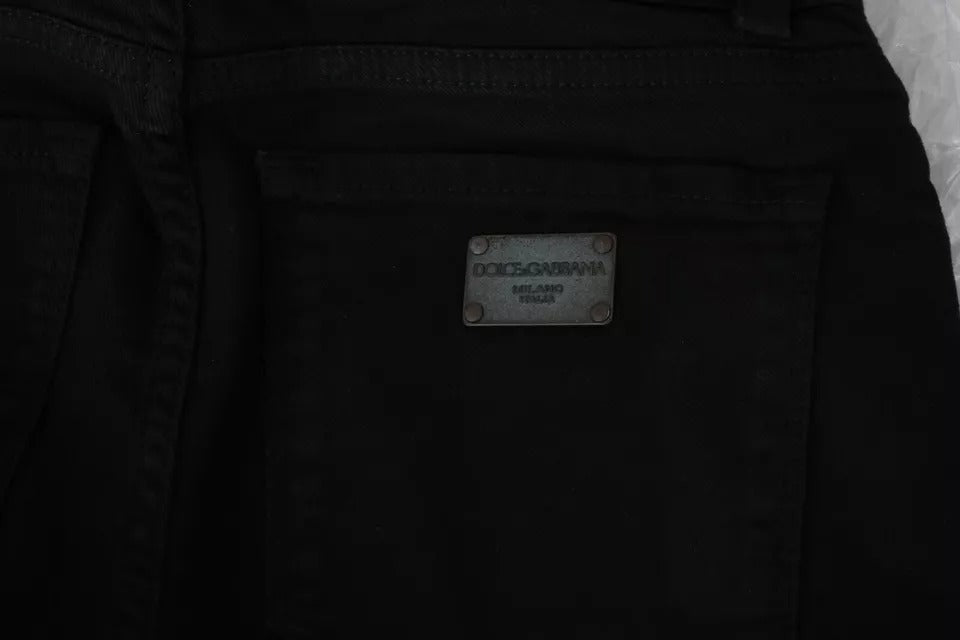 Svarta smala denimjeans i bomull och stretch med medelhög midja