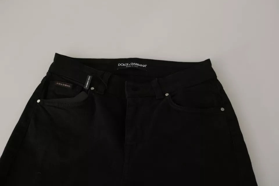 Svarta smala denimjeans i bomull och stretch med medelhög midja