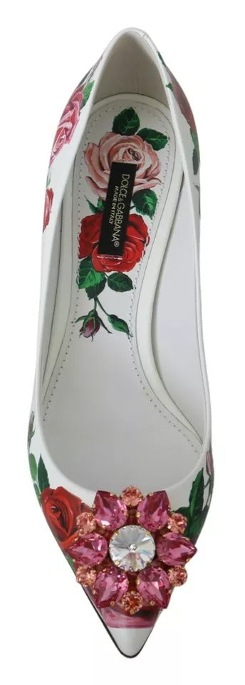 Hvite skinnrose krystall pumps sko