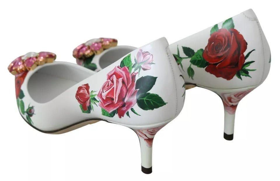 Hvite skinnrose krystall pumps sko