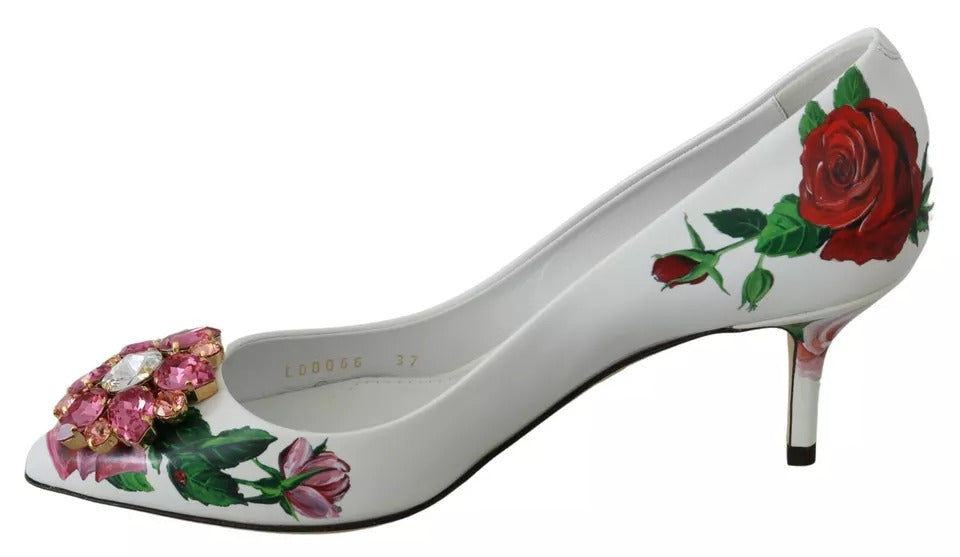 Vita Läder Roses Kristall Pumps Skor