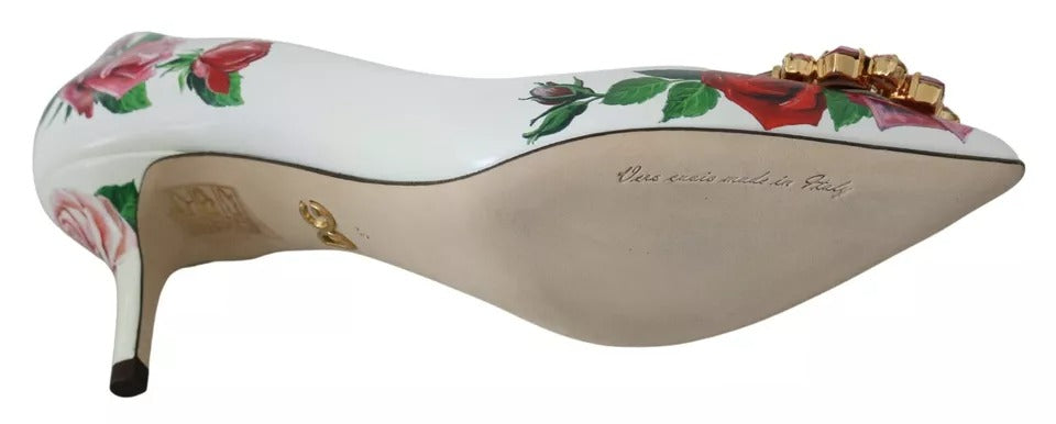 Hvite skinnrose krystall pumps sko