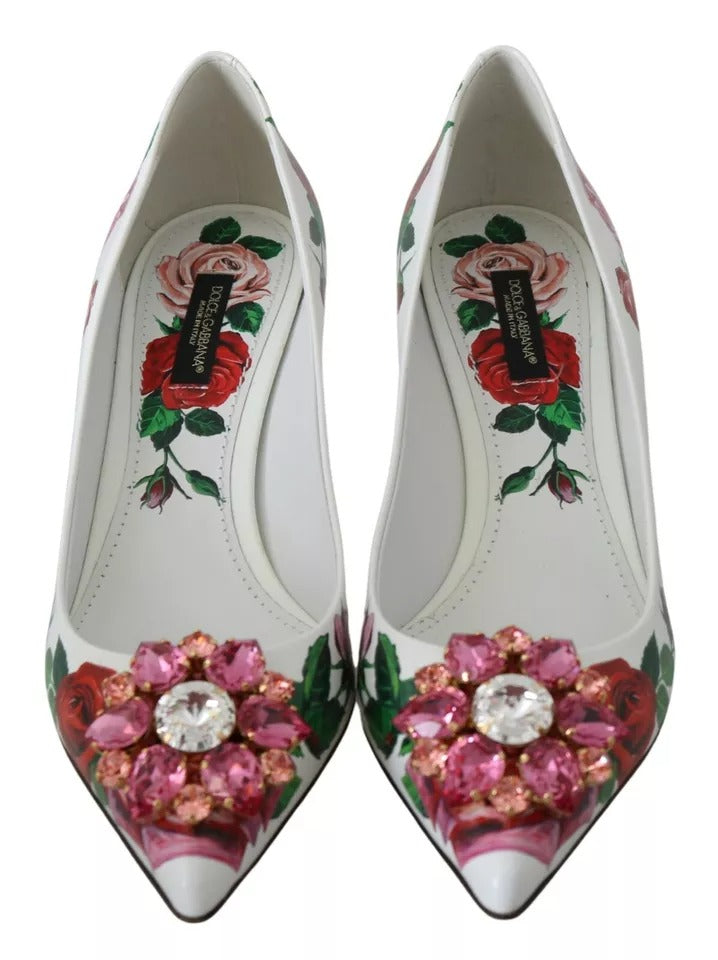 Vita Läder Roses Kristall Pumps Skor