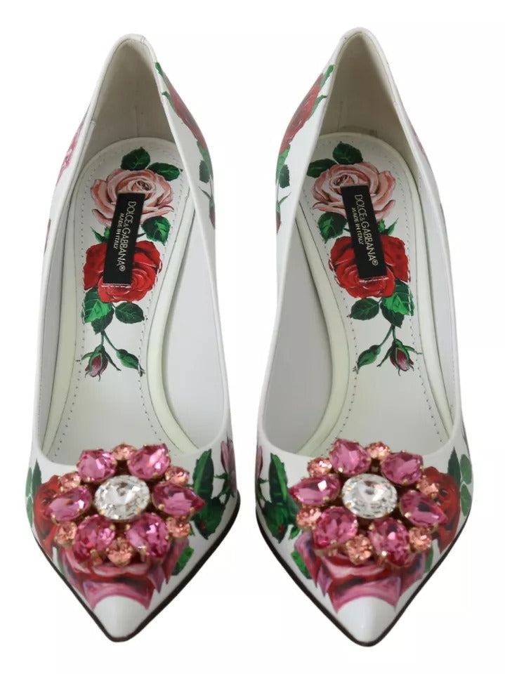 Vita Läder Roses Kristall Pumps Skor