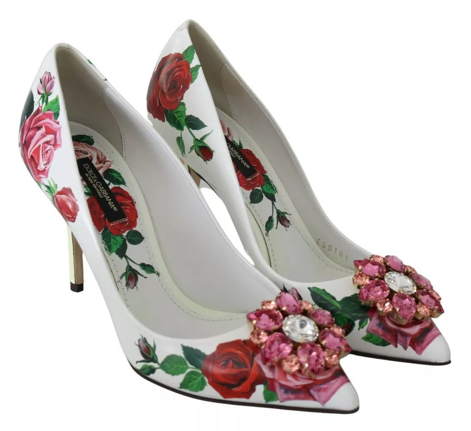 Vita Läder Roses Kristall Pumps Skor