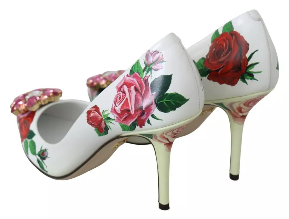 Vita Läder Roses Kristall Pumps Skor