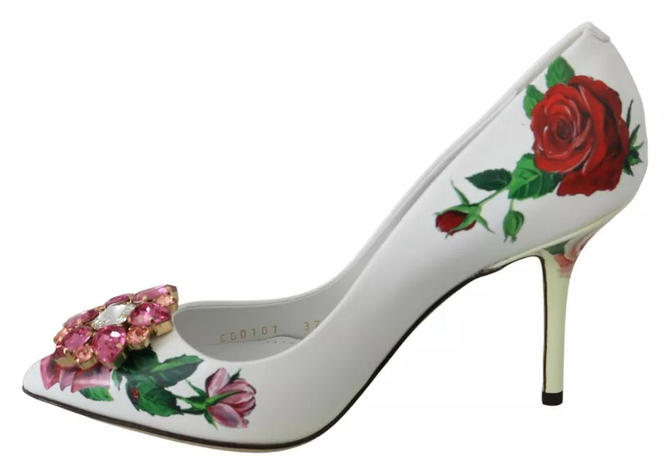 Vita Läder Roses Kristall Pumps Skor