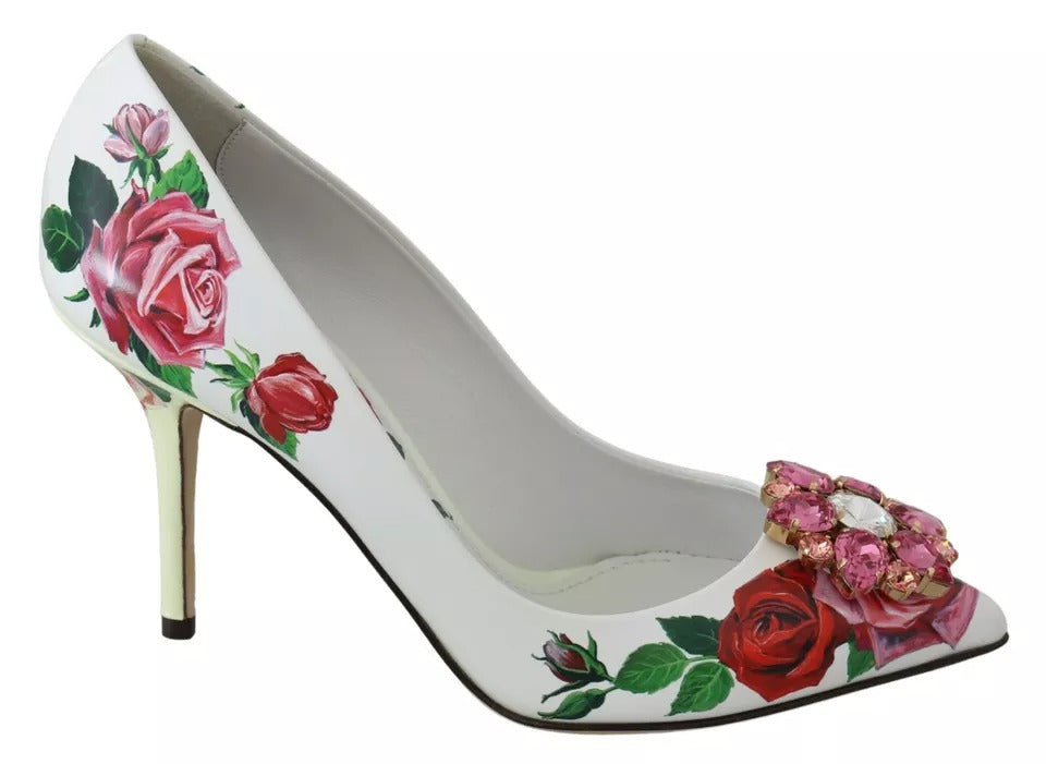 Vita Läder Roses Kristall Pumps Skor