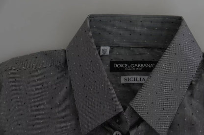 Dolce &amp; Gabbana Grå SICILIA Prickig Semi-Fit Formell Skjorta