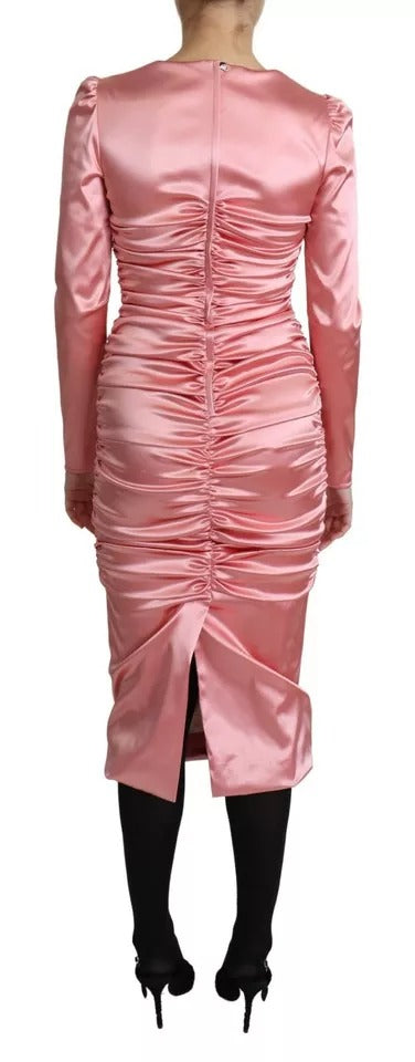 Rosa Långärmad Bodycon-klänning i Midi-modell