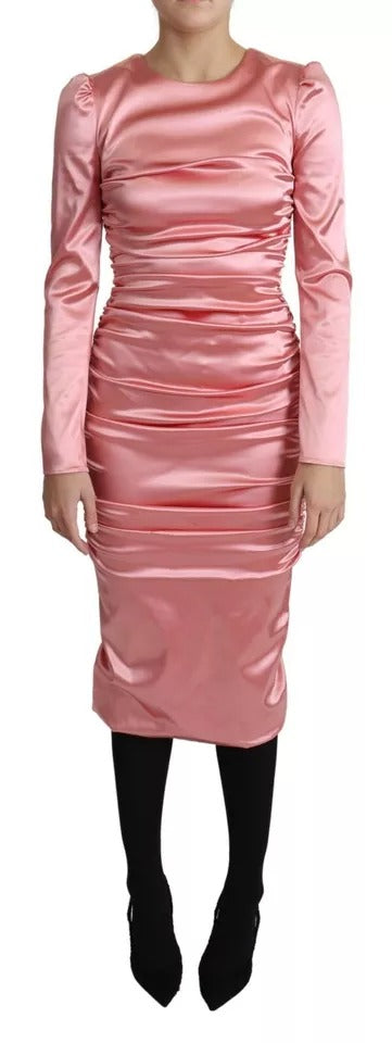 Rosa Långärmad Bodycon-klänning i Midi-modell