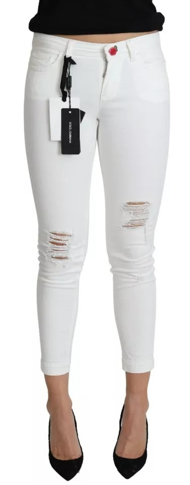 Vita bomullsslitna denimjeans med snygg passform