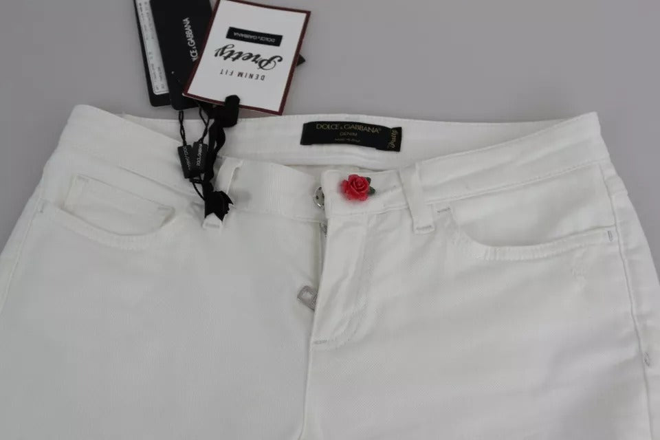 Vita bomullsslitna denimjeans med snygg passform