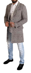 Dolce & Gabbana Gray Check Plaid Long Trench Coat Jacket