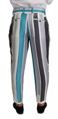 Dolce & Gabbana Multicolor Striped Silk Tapered Pants