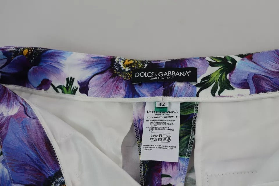 Lila blommiga avsmalnande bomullsbyxor