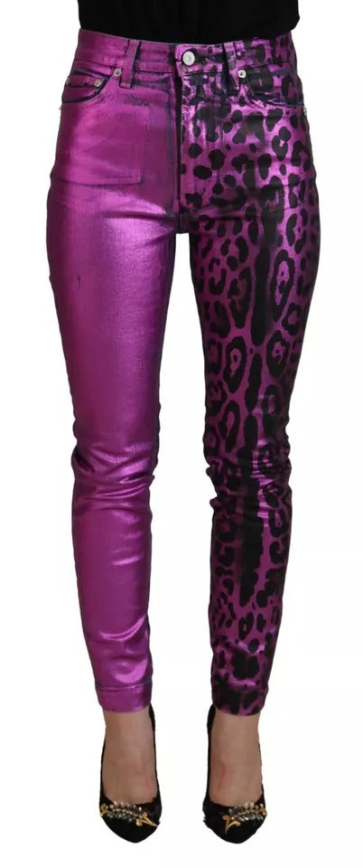 Lila leopardfärgade bomulls slim fit jeans