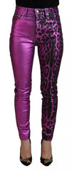 Dolce & Gabbana Purple Leopard Cotton Slim Fit Denim Jeans