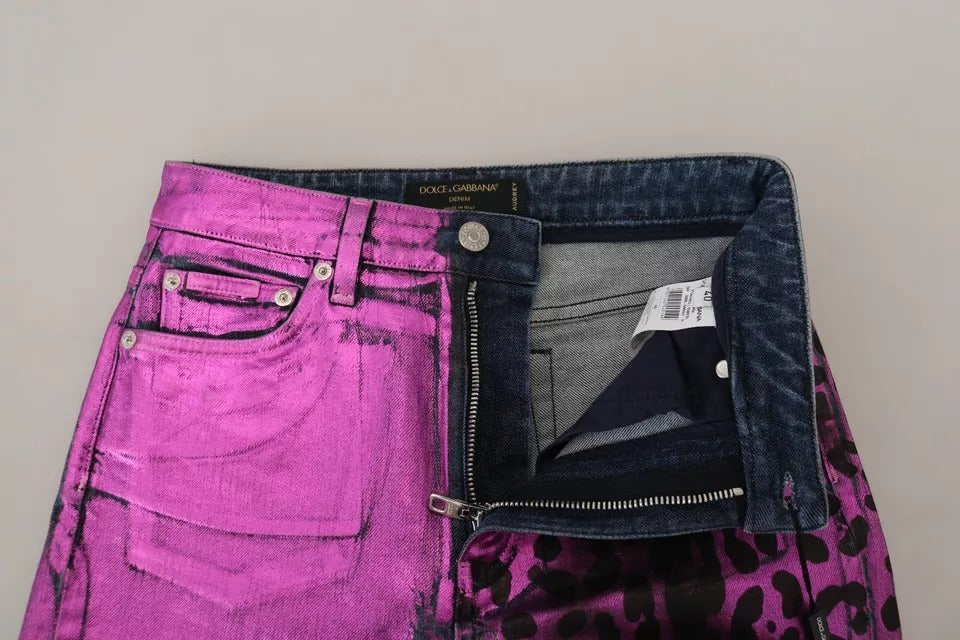 Lila leopardfärgade bomulls slim fit jeans