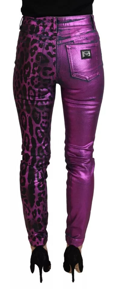 Lila leopardfärgade bomulls slim fit jeans