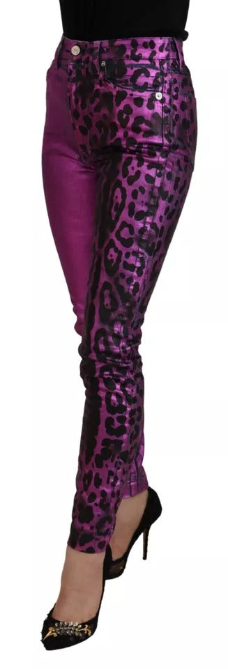 Lila leopardfärgade bomulls slim fit jeans