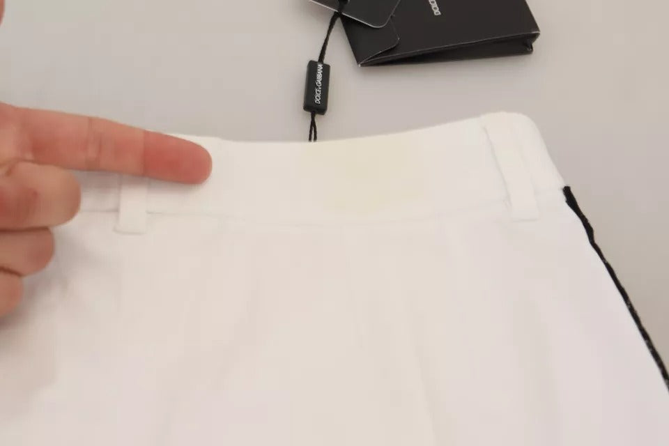 Vita jacquardbyxor i bomullsblandning med medelhög midja