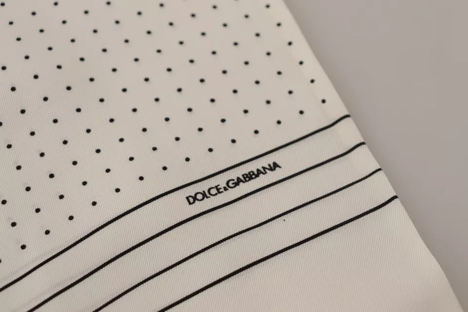 Dolce &amp; Gabbana Vit Prickig Mönstrad Sidenomslagssjal med Fransar