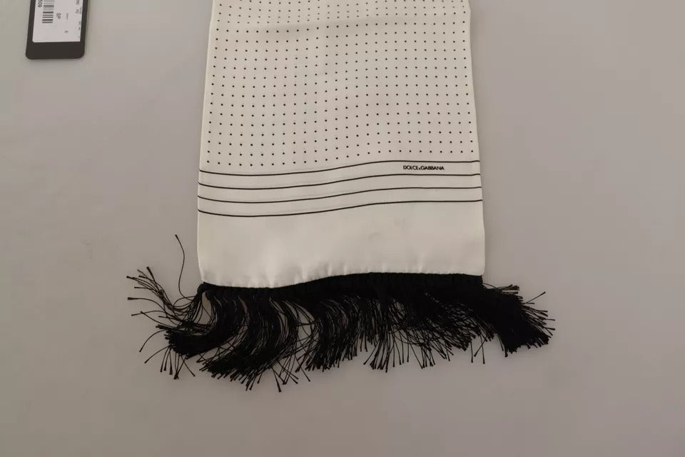 Dolce &amp; Gabbana Vit Prickig Mönstrad Sidenomslagssjal med Fransar